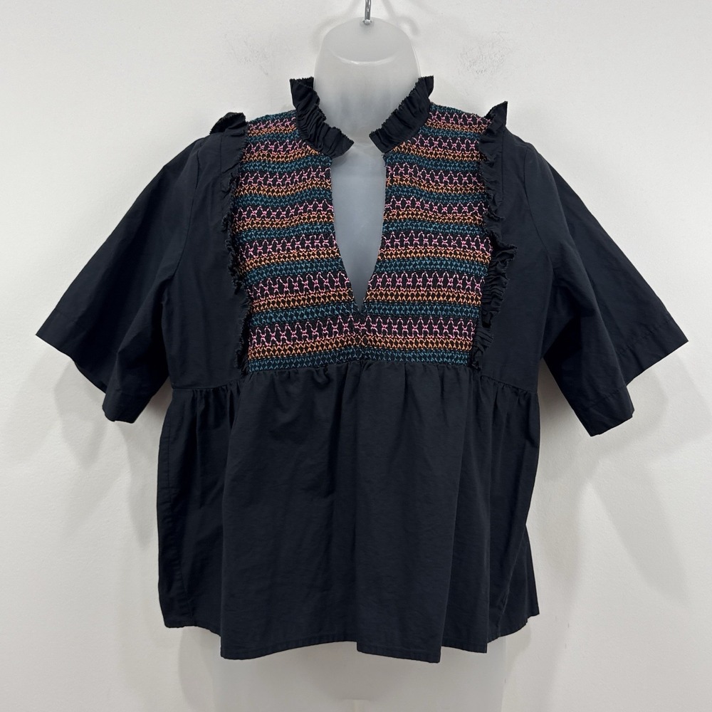 Love The Label Anthropologie Boho Smocked Top M Boxy Peasant Preppy Feminine